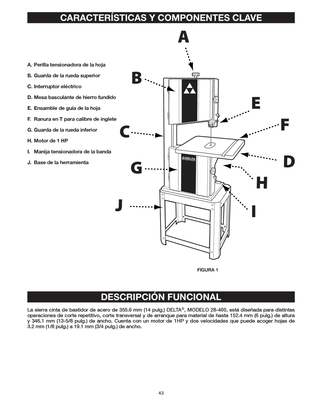 Delta 20-400 instruction manual Características Y Componentes Clave, Descripción Funcional 