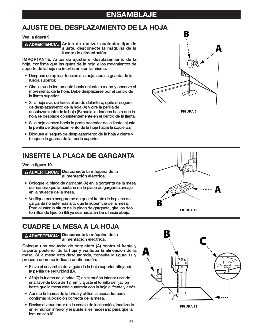 Delta 20-400 Ajuste DEL Desplazamiento DE LA Hoja, Inserte LA Placa DE Garganta, Cuadre LA Mesa a LA Hoja 