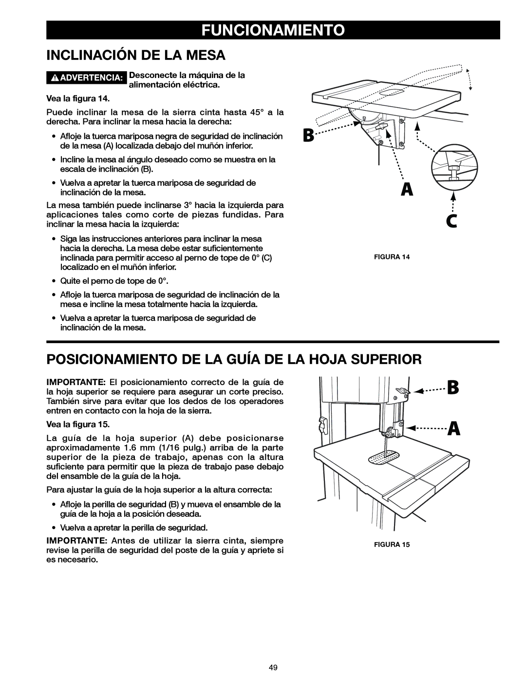 Delta 20-400 instruction manual Inclinación DE LA Mesa, Posicionamiento DE LA Guía DE LA Hoja Superior 