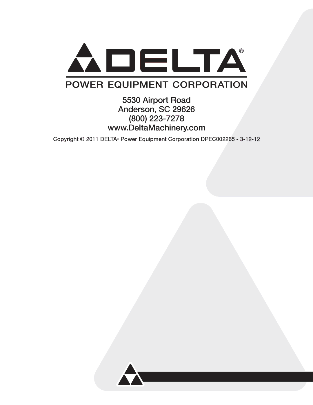 Delta 20-400 instruction manual Airport Road Anderson, SC 800 