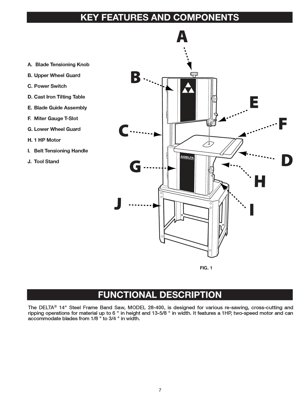 Delta 20-400 instruction manual KEY Features and Components, Functional Description 