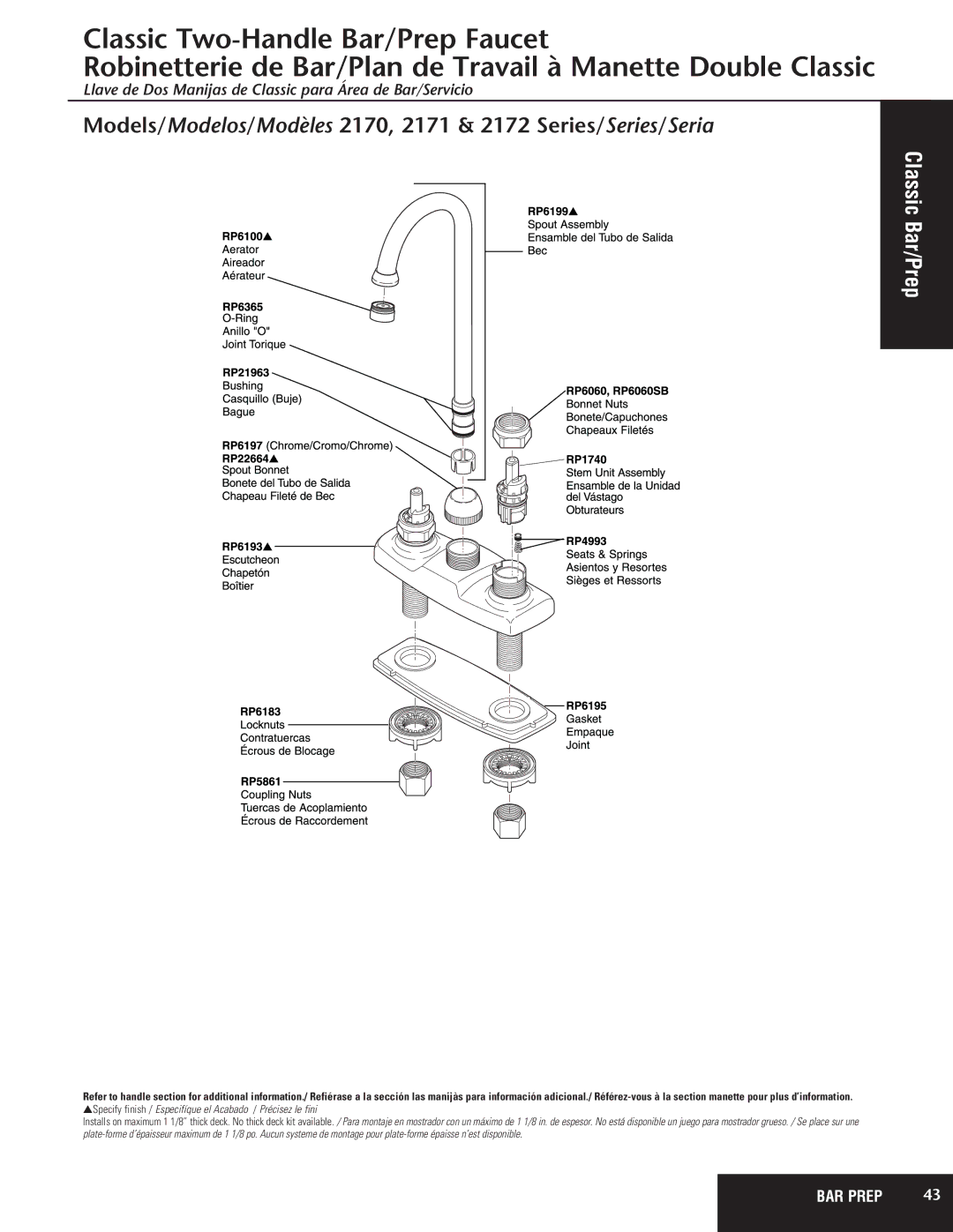 Delta 2171 Series, 2170 Series, 2172 Series manual Classic Bar/Prep 