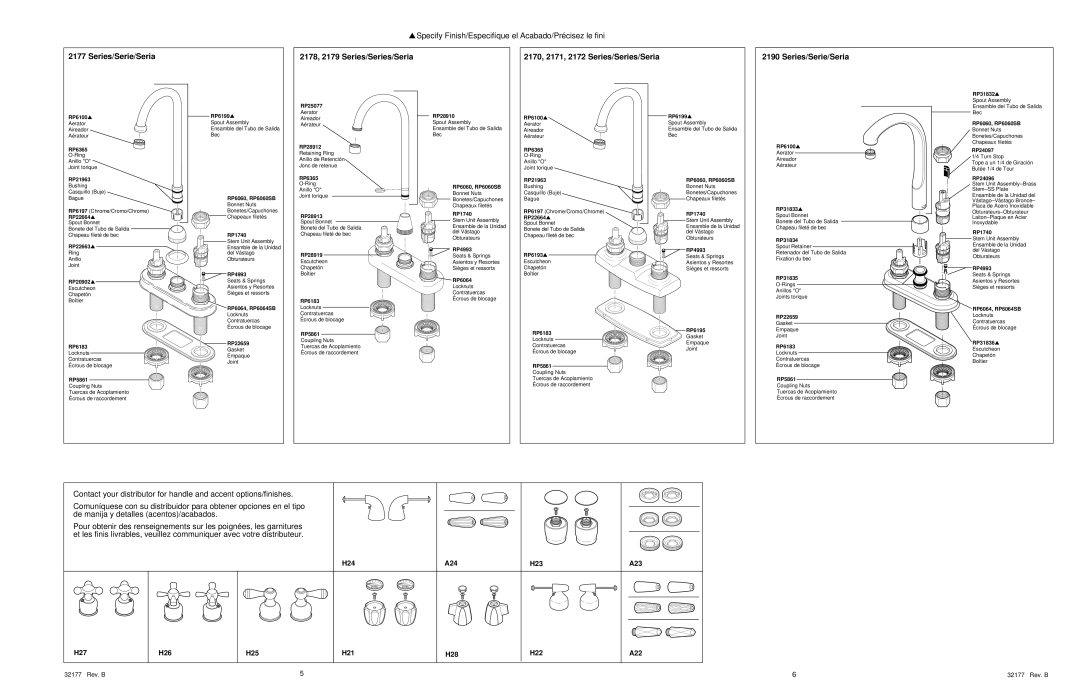 Delta 2179 Series, 2190 Series, 2177 Series, 2178 Series warranty Specify Finish/Especifíque el Acabado/Précisez le fini 