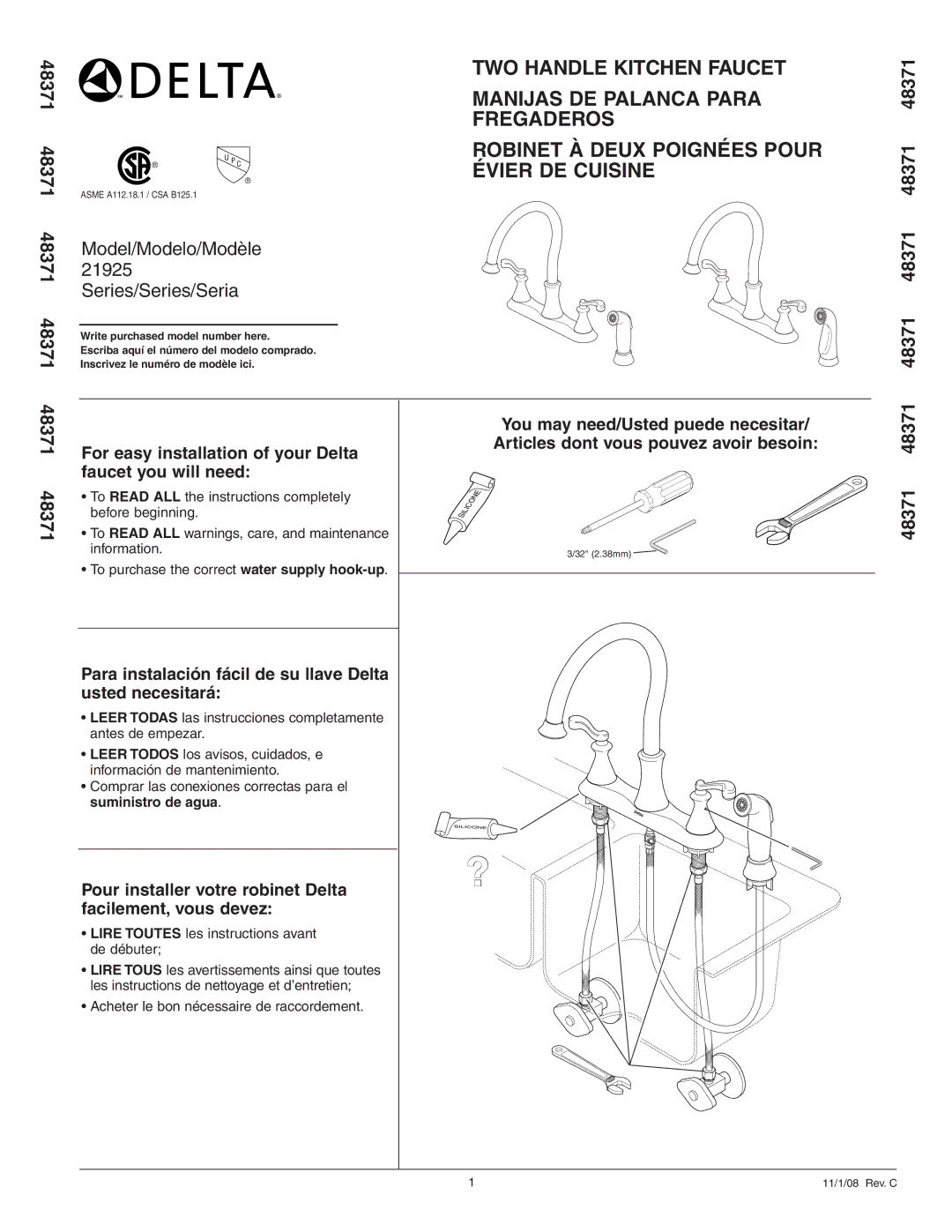 Delta 21925 Series manual 48371 48371 48371 