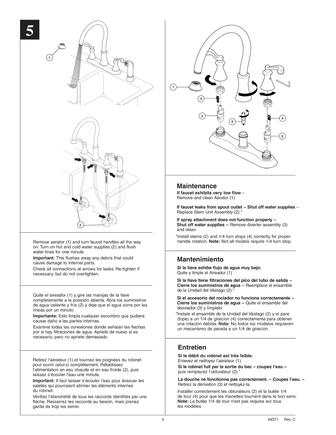 Delta 21925 Series manual Maintenance, Mantenimiento, Entretien 