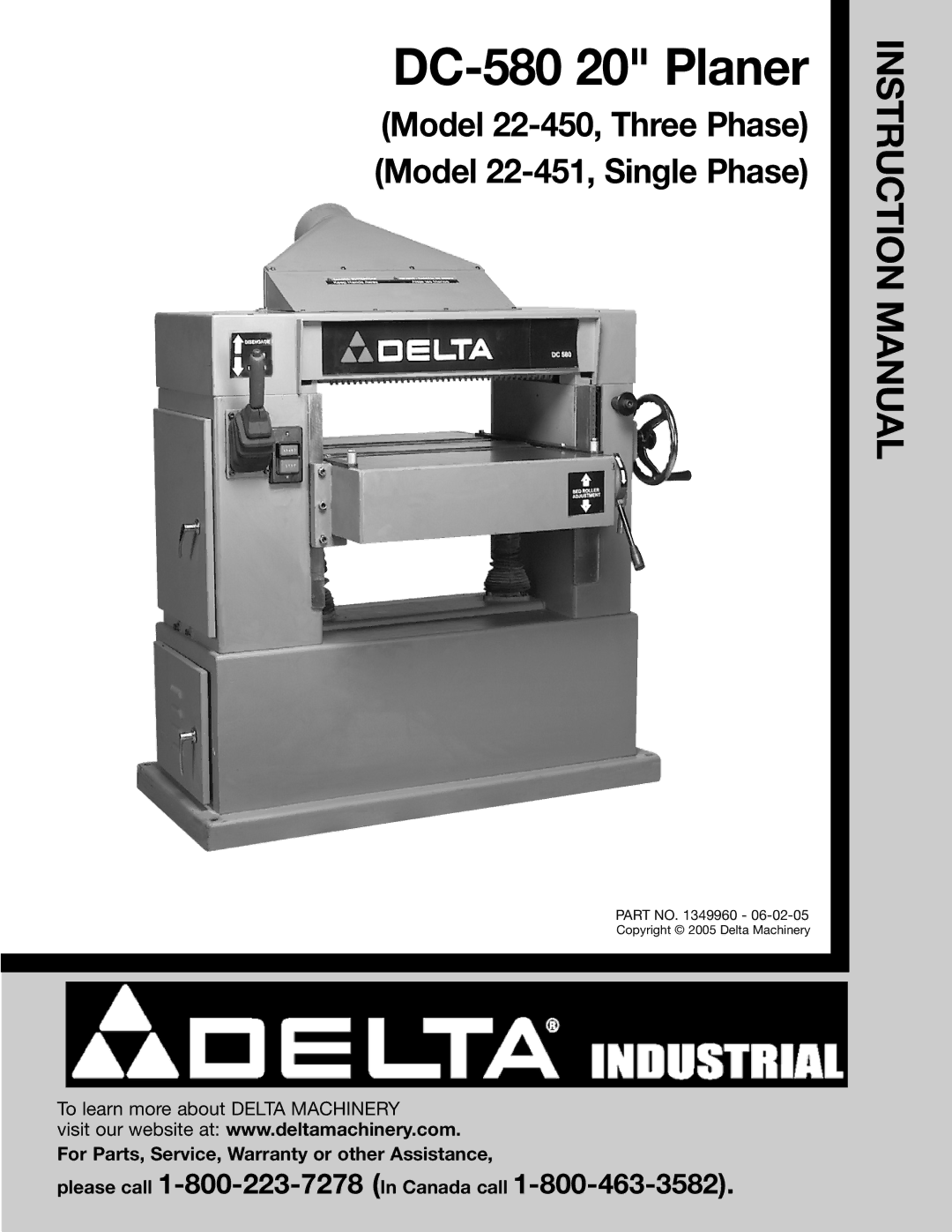 Delta 22-450, 22-451 instruction manual DC-580 20 Planer 