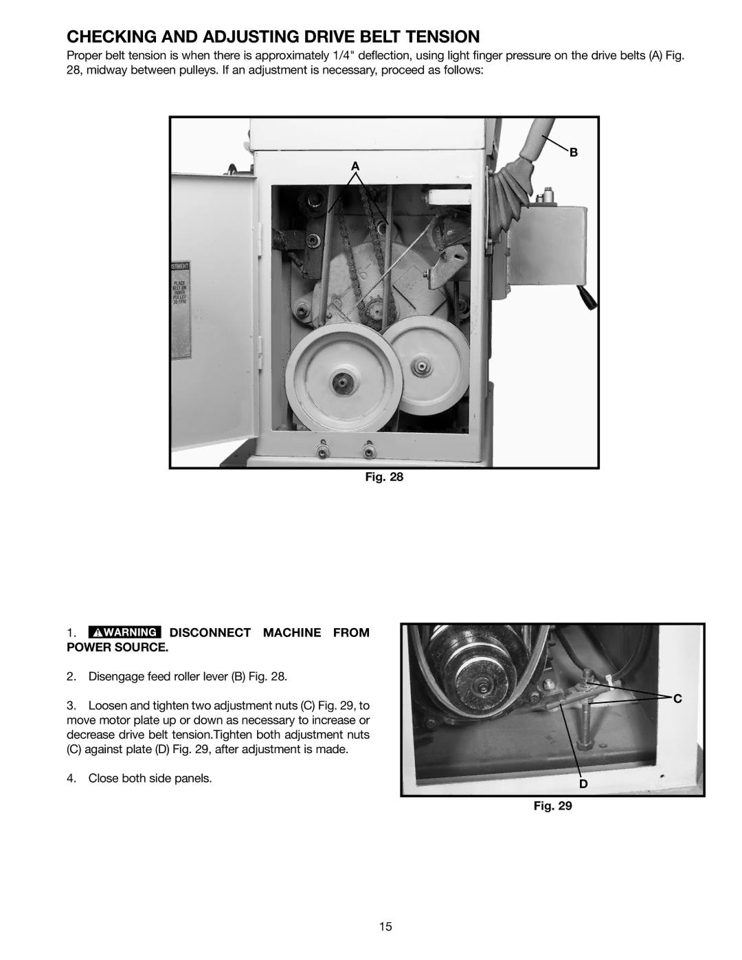 Delta 22-450, 22-451 instruction manual Checking and Adjusting Drive Belt Tension 