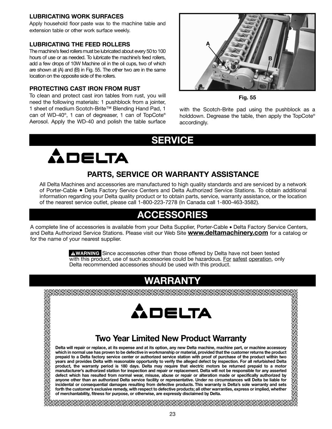 Delta 22-450, 22-451 instruction manual Accessories, PARTS, Service or Warranty Assistance 