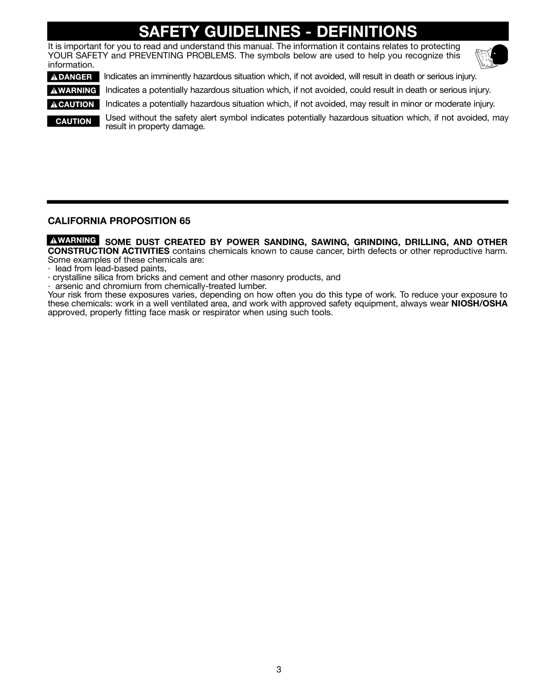 Delta 22-450, 22-451 instruction manual Safety Guidelines Definitions, California Proposition 