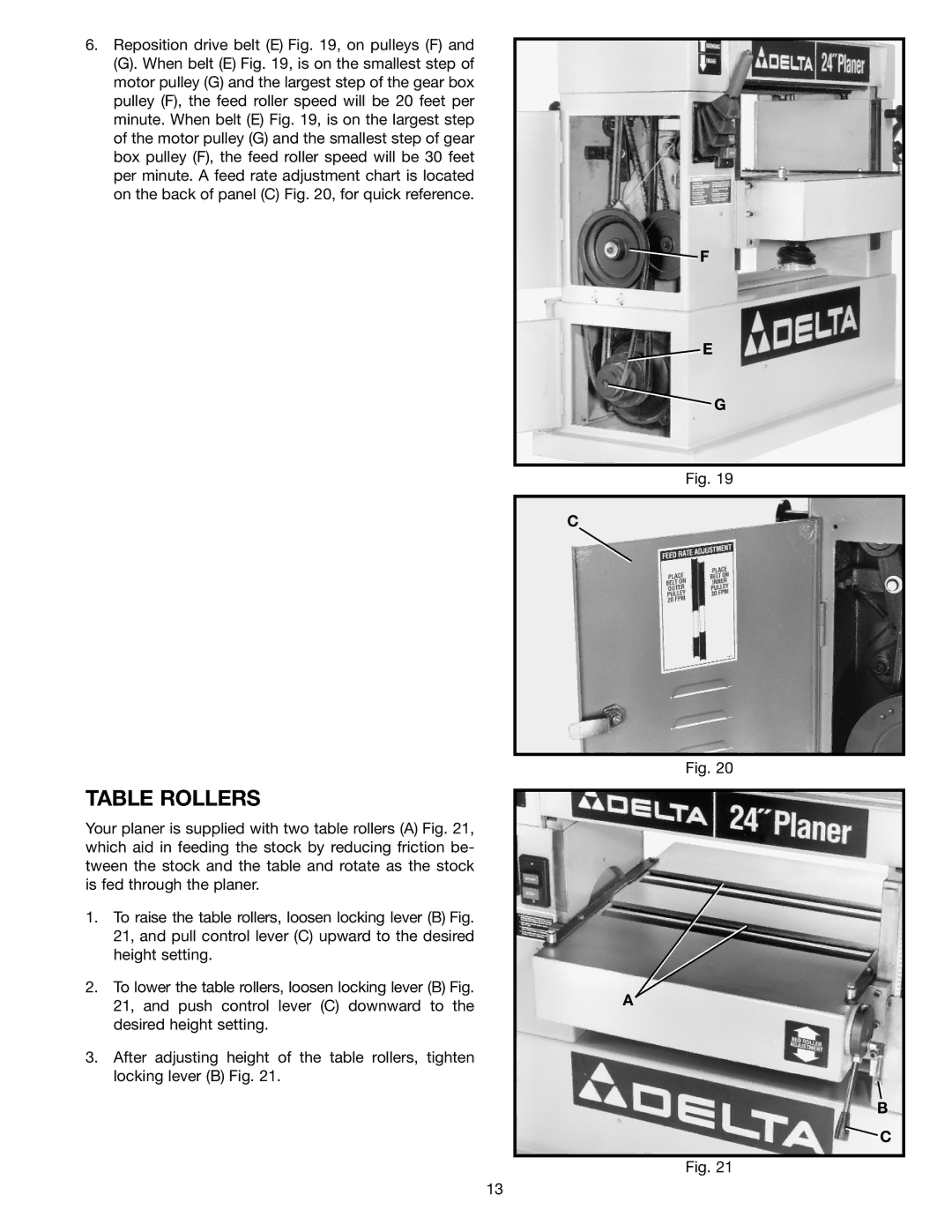 Delta 22-470 instruction manual Table Rollers 