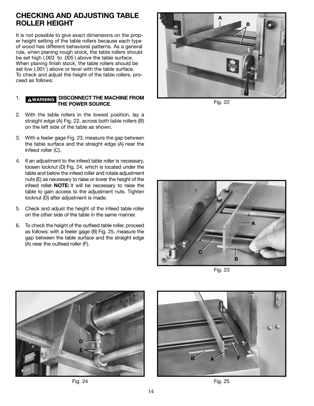 Delta 22-470 instruction manual Checking and Adjusting Table Roller Height 