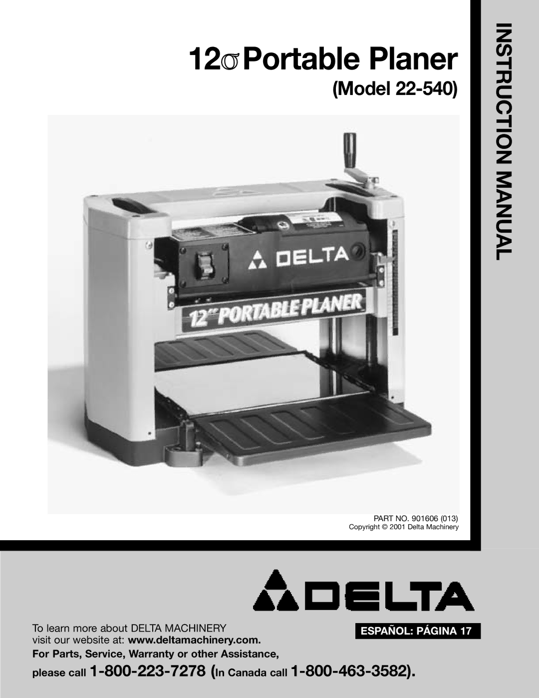 Delta 22-540 instruction manual Portable Planer 