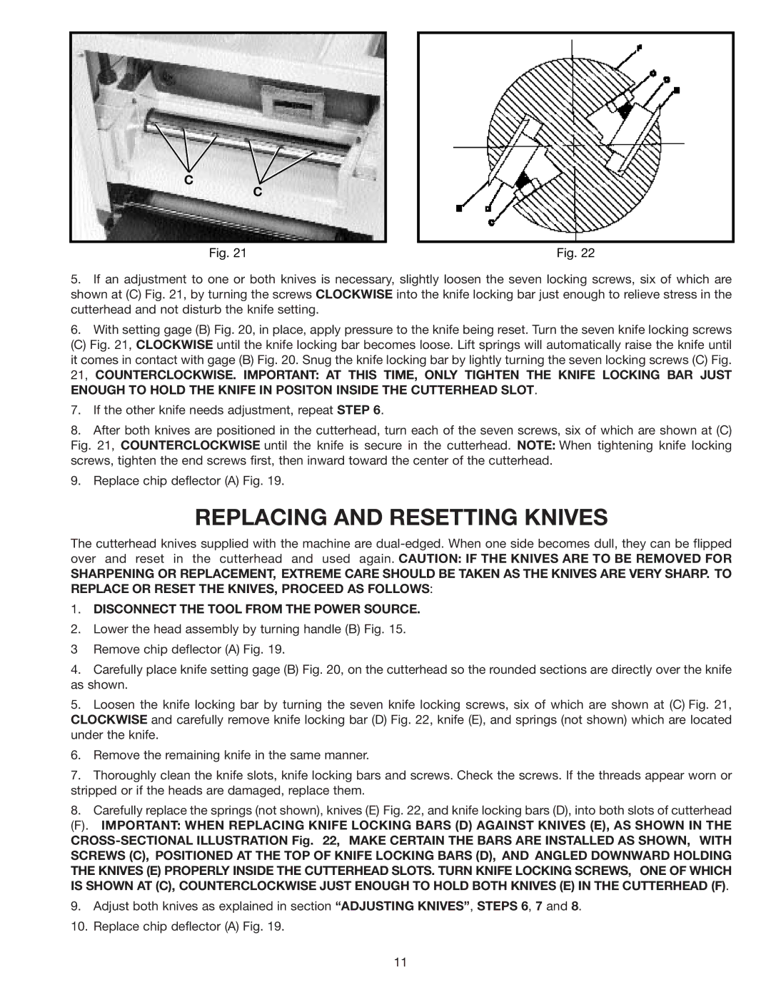 Delta 22-540 instruction manual Replacing and Resetting Knives 