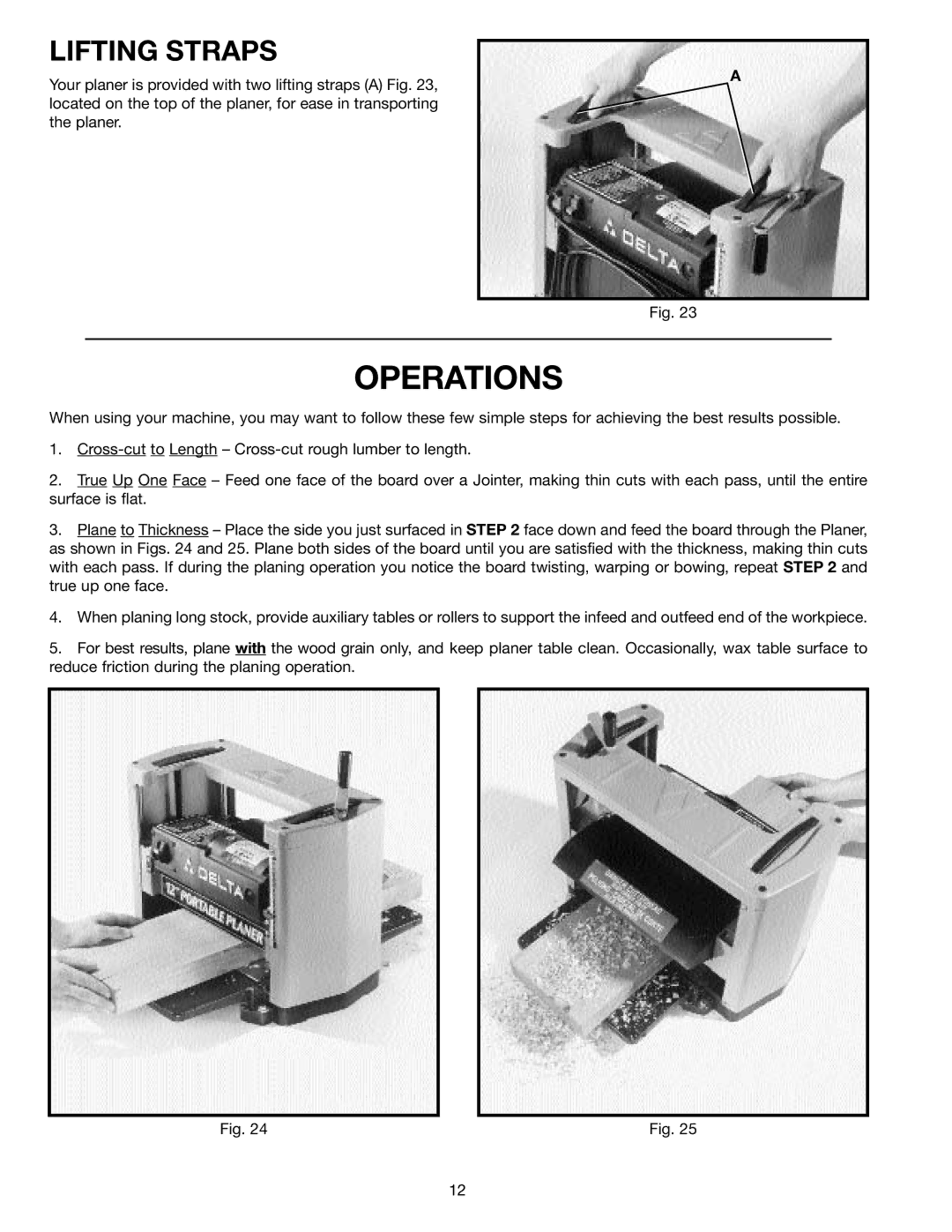 Delta 22-540 instruction manual Operations, Lifting Straps 