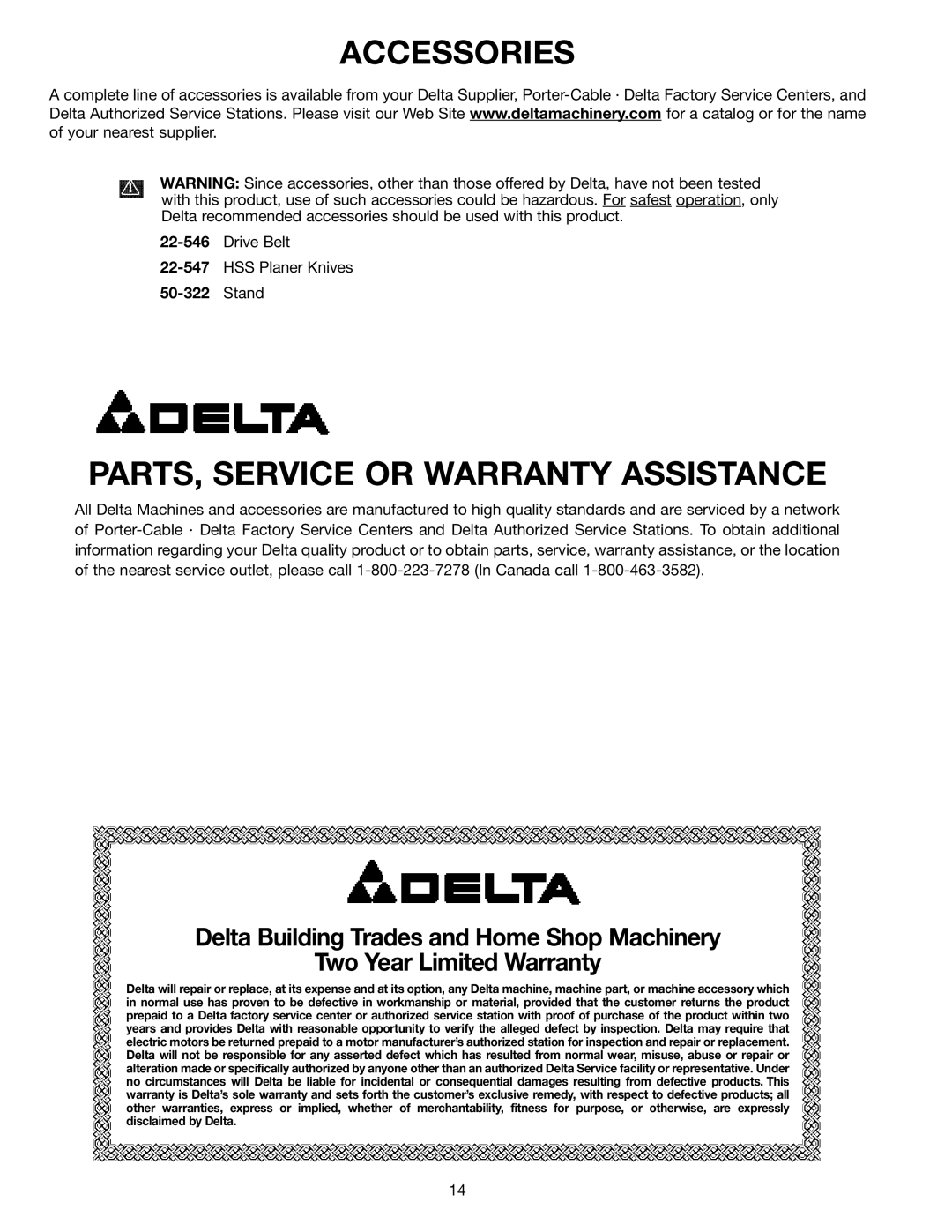 Delta 22-540 instruction manual Accessories 