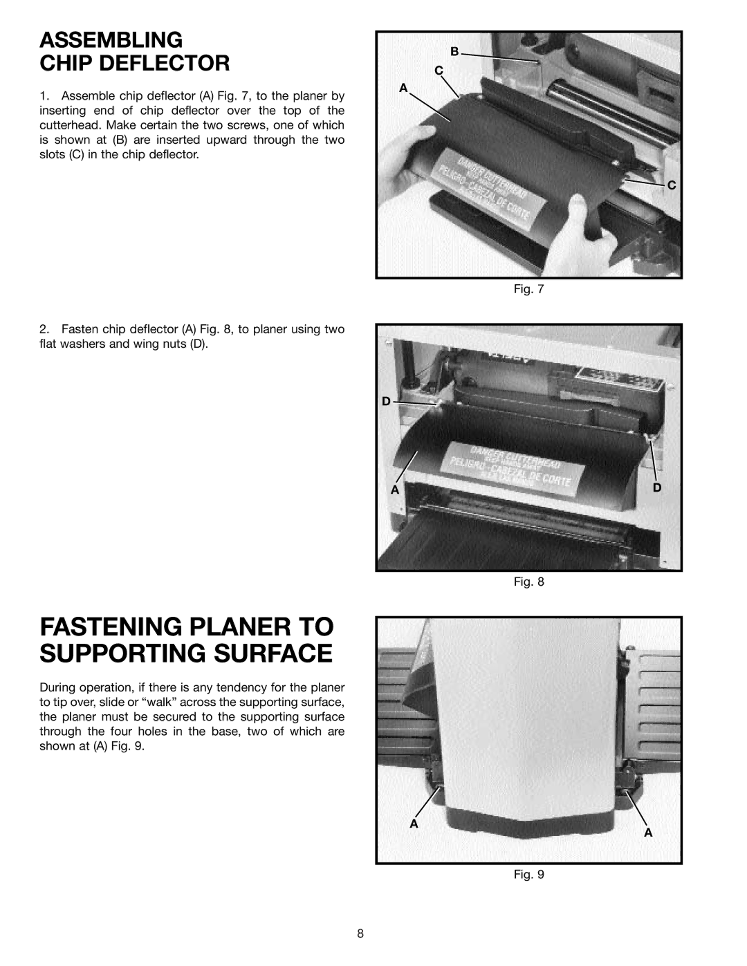 Delta 22-540 instruction manual Fastening Planer to Supporting Surface, Assembling Chip Deflector 