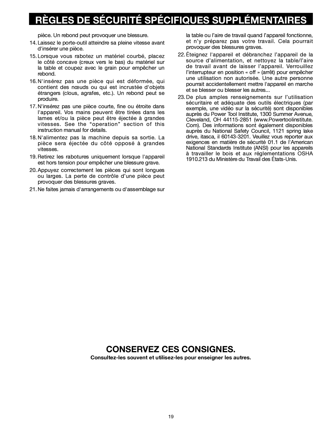 Delta 22-555 instruction manual Conservez CES Consignes 