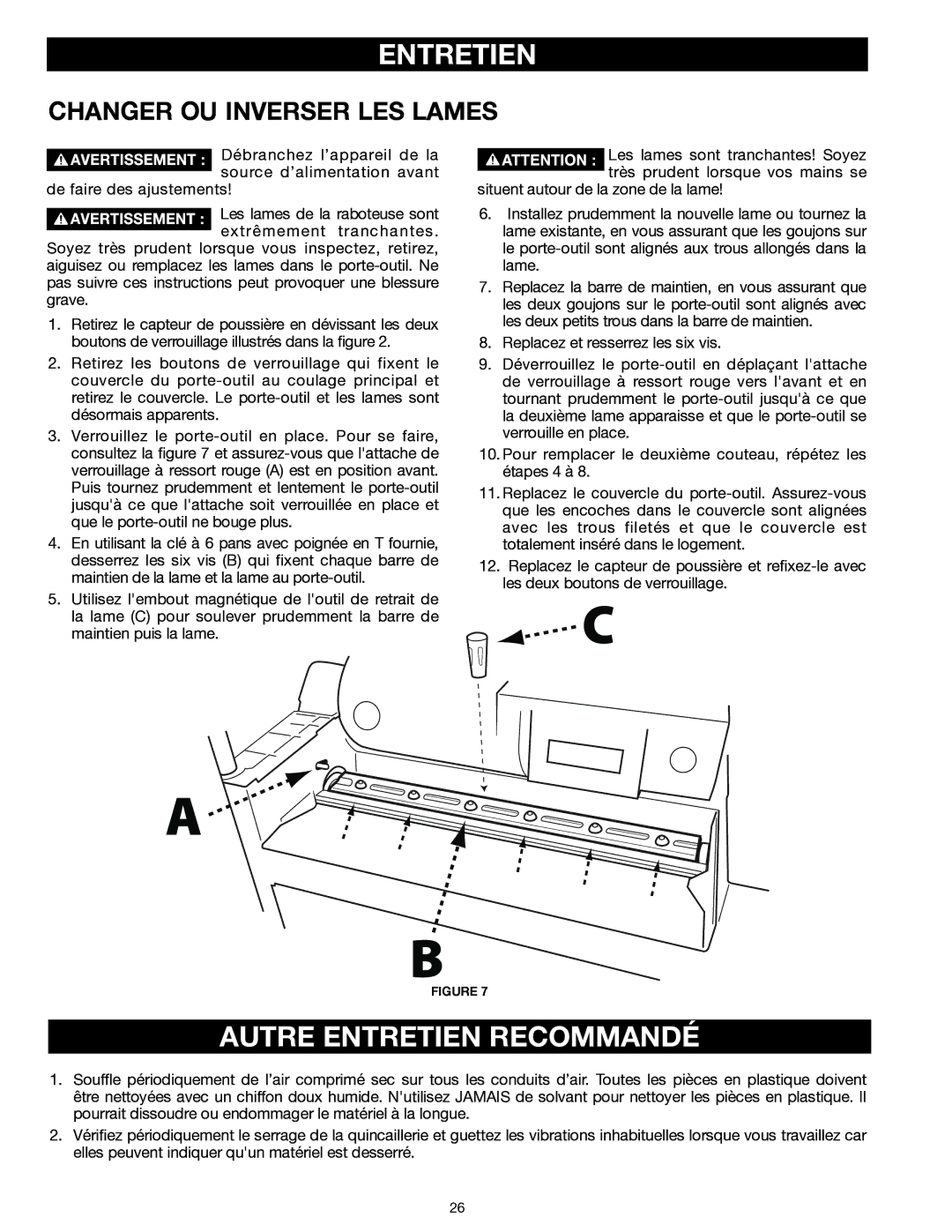 Delta 22-555 instruction manual Autre Entretien Recommandé, Changer OU Inverser LES Lames 