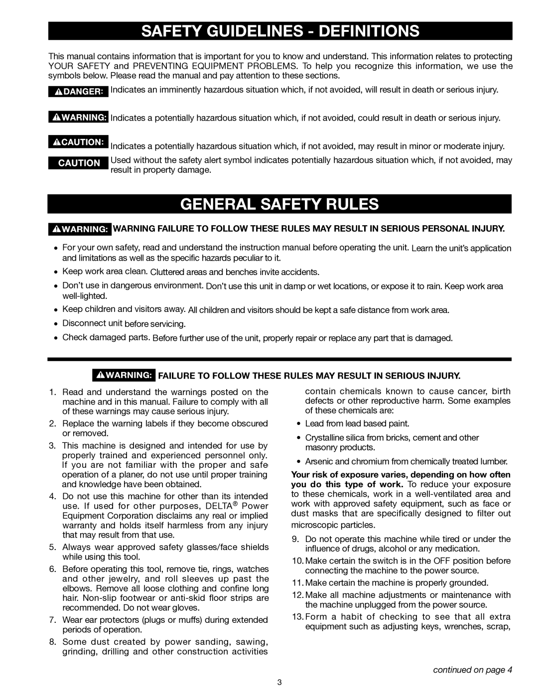 Delta 22-555 instruction manual Safety Guidelines Definitions, General Safety Rules 