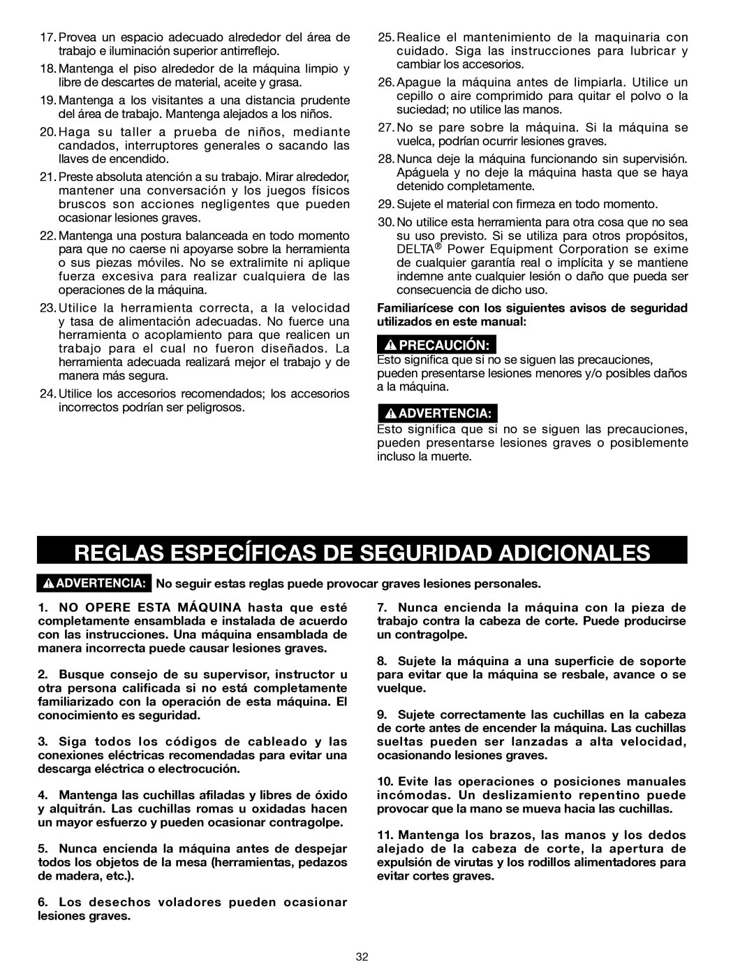 Delta 22-555 instruction manual Reglas Específicas DE Seguridad Adicionales 