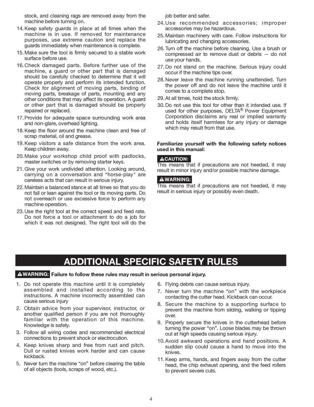 Delta 22-555 instruction manual Additional Specific Safety Rules 