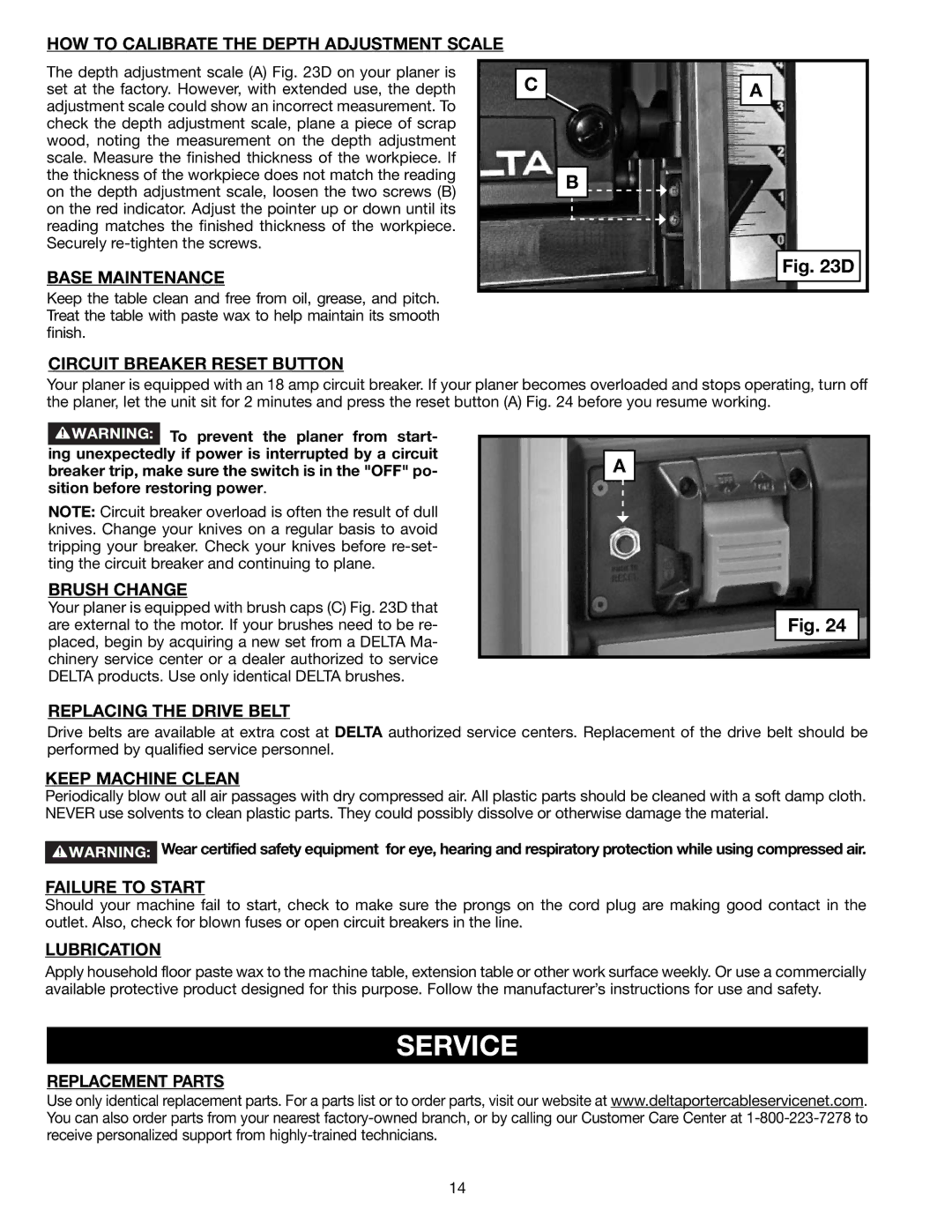 Delta 22-590 instruction manual Service 