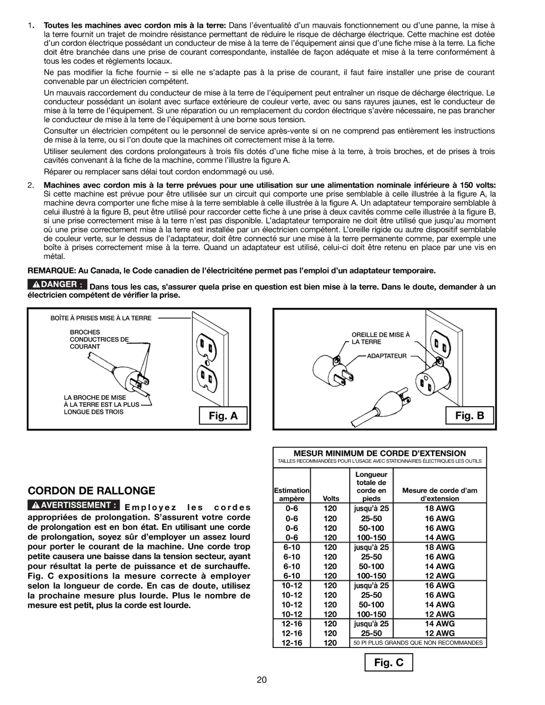 Delta 22-590 instruction manual Cordon DE Rallonge, Mesur Minimum DE Corde D’EXTENSION 