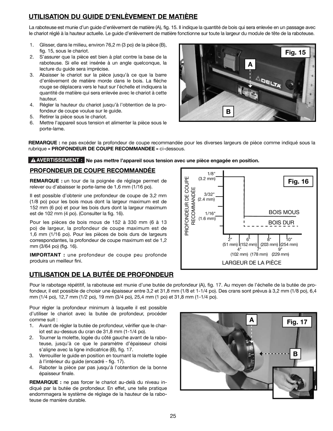 Delta 22-590 instruction manual Utilisation DU Guide D’ENLÈVEMENT DE Matière, Utilisation DE LA Butée DE Profondeur 