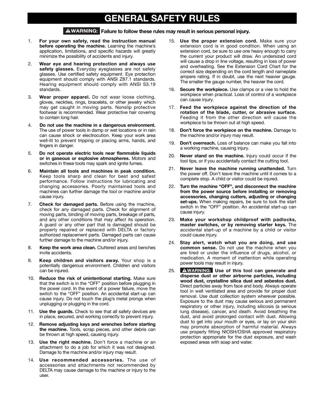 Delta 22-590 instruction manual General Safety Rules 