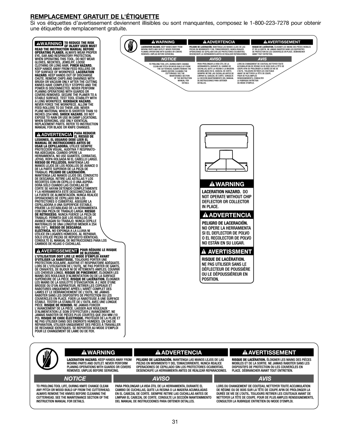 Delta 22-590 instruction manual Remplacement Gratuit DE Létiquette 