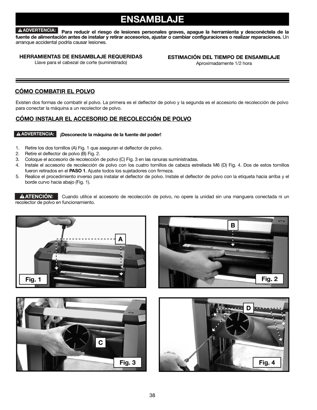 Delta 22-590 instruction manual Ensamblaje, Cómo Combatir EL Polvo, Cómo Instalar EL Accesorio DE Recolección DE Polvo 