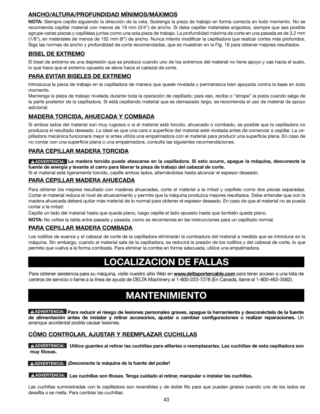 Delta 22-590 instruction manual Localizacion DE Fallas Mantenimiento 