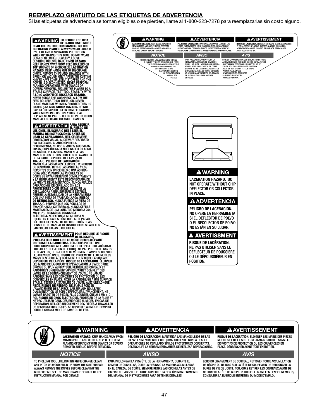 Delta 22-590 instruction manual Reemplazo Gratuito DE LAS Etiquetas DE Advertencia 