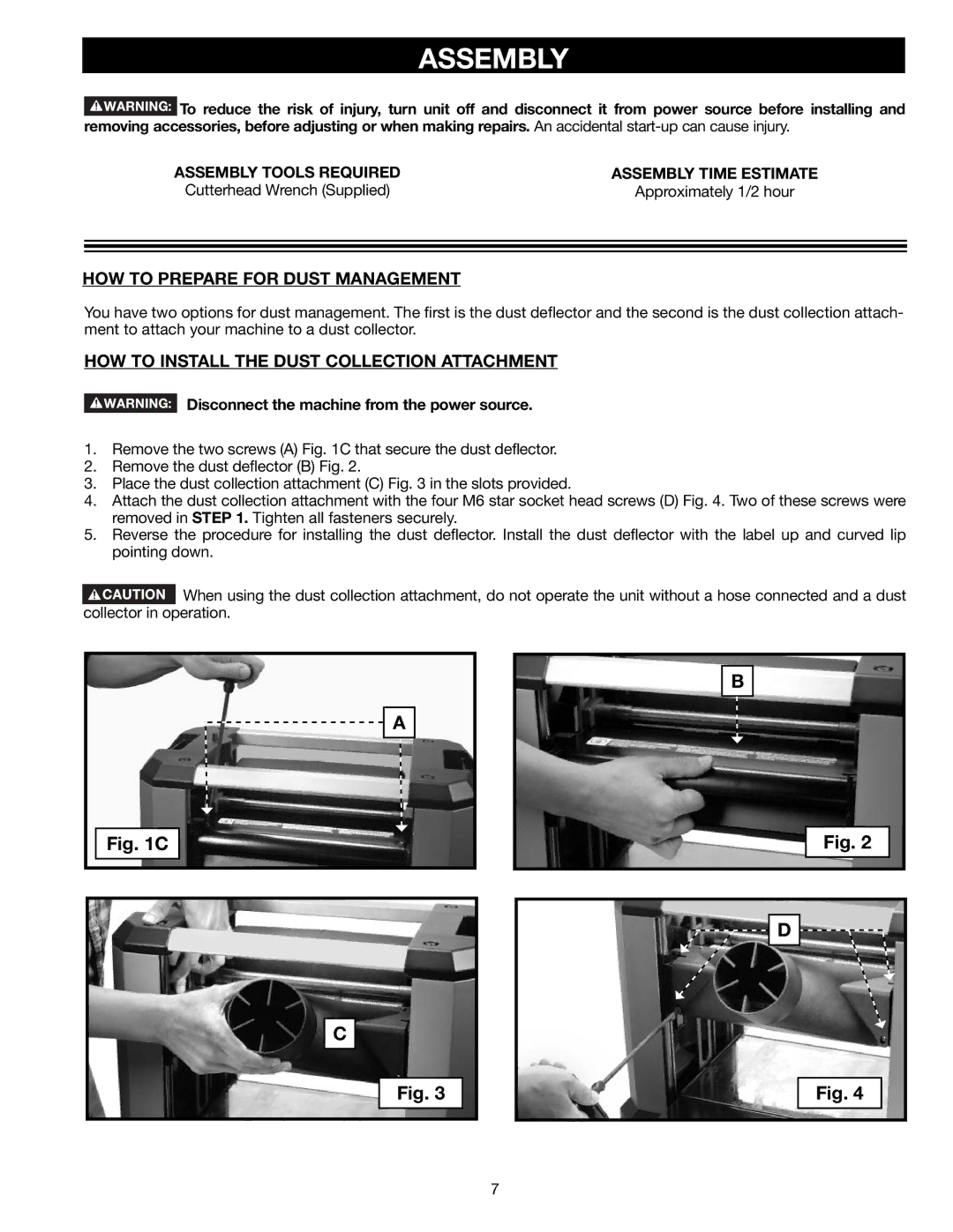 Delta 22-590 instruction manual Assembly, HOW to Prepare for Dust Management, HOW to Install the Dust Collection Attachment 