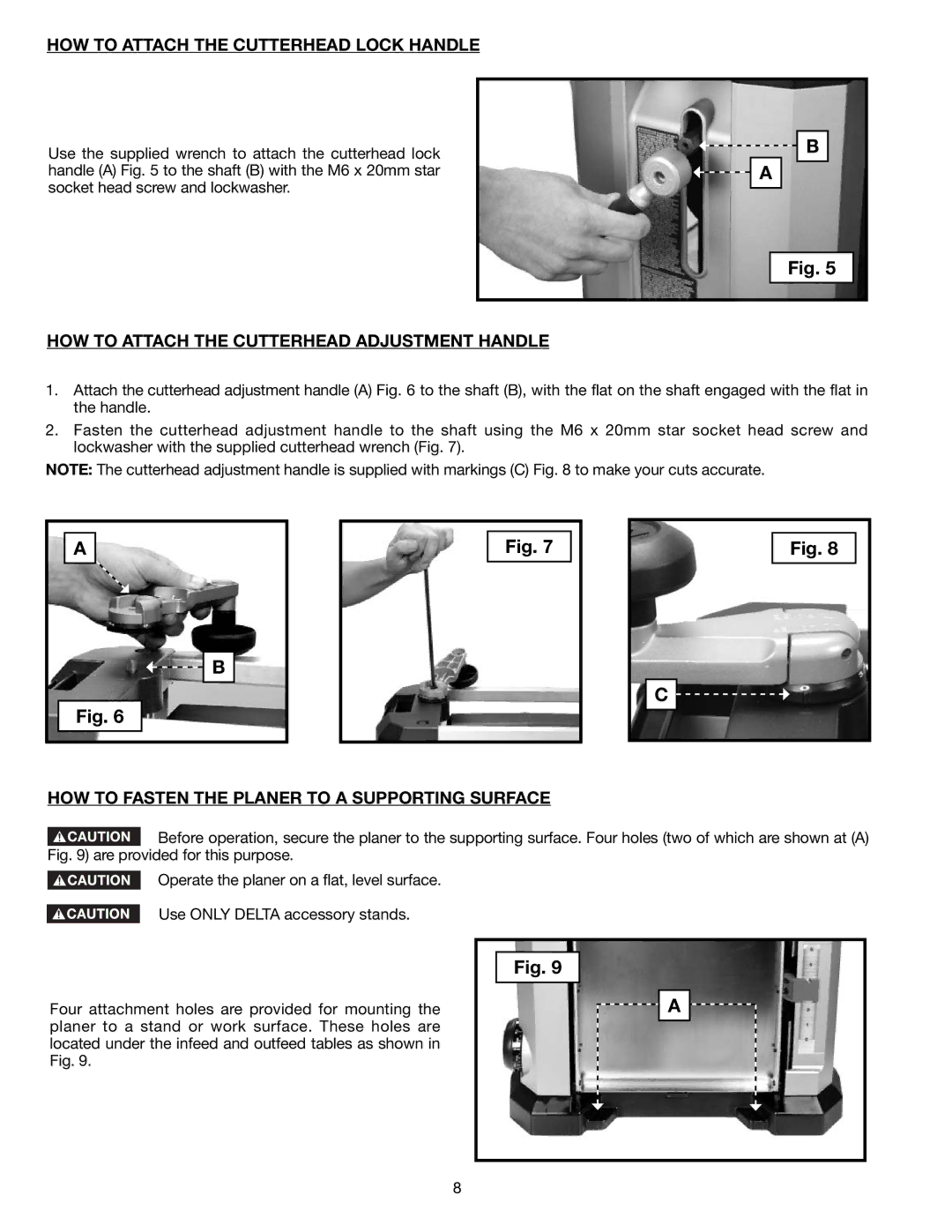 Delta 22-590 instruction manual HOW to Attach the Cutterhead Lock Handle, HOW to Attach the Cutterhead Adjustment Handle 