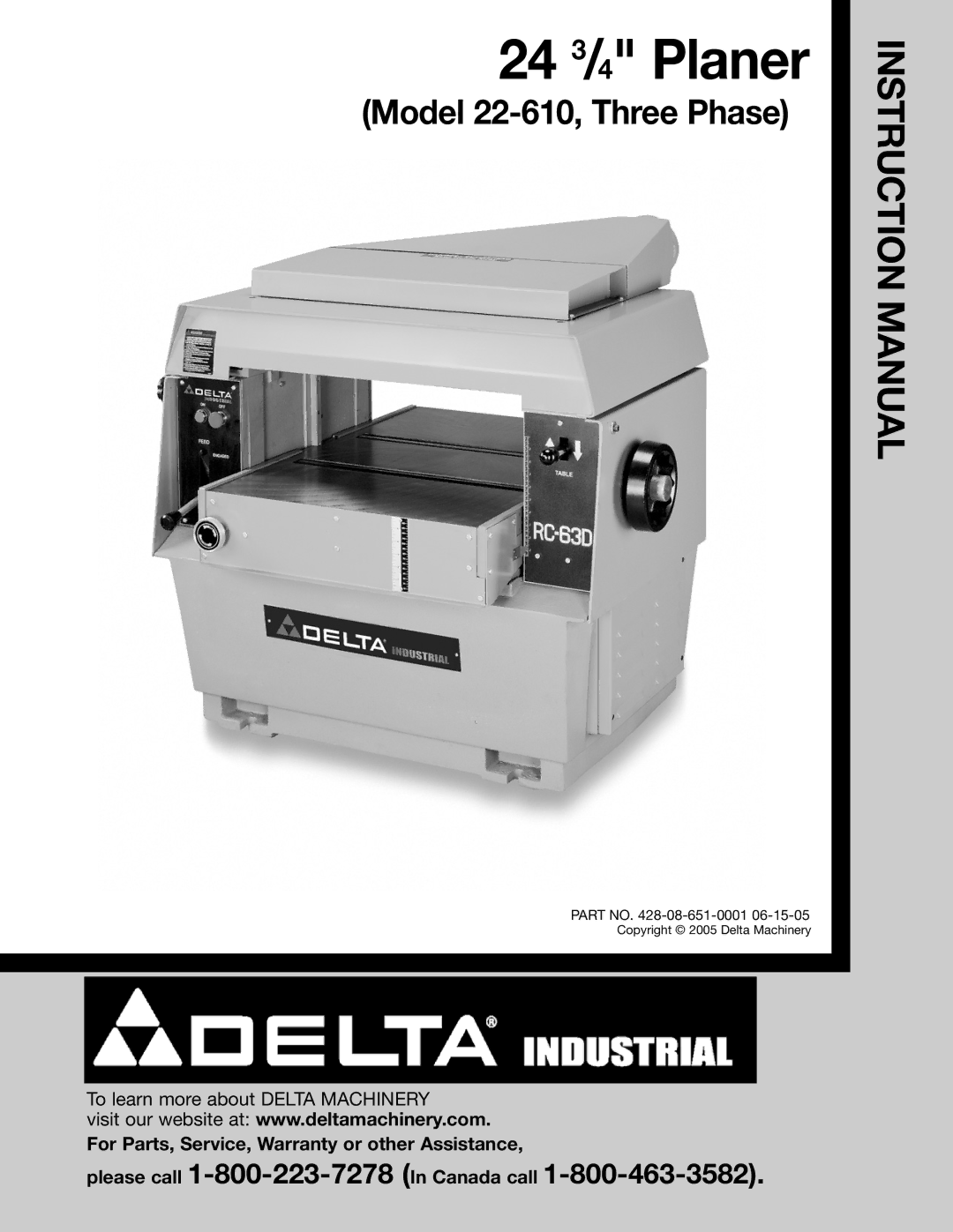 Delta 22-610 instruction manual 24 3/4 Planer 