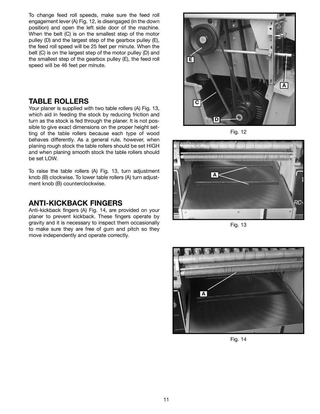 Delta 22-610 instruction manual Table Rollers, ANTI-KICKBACK Fingers 