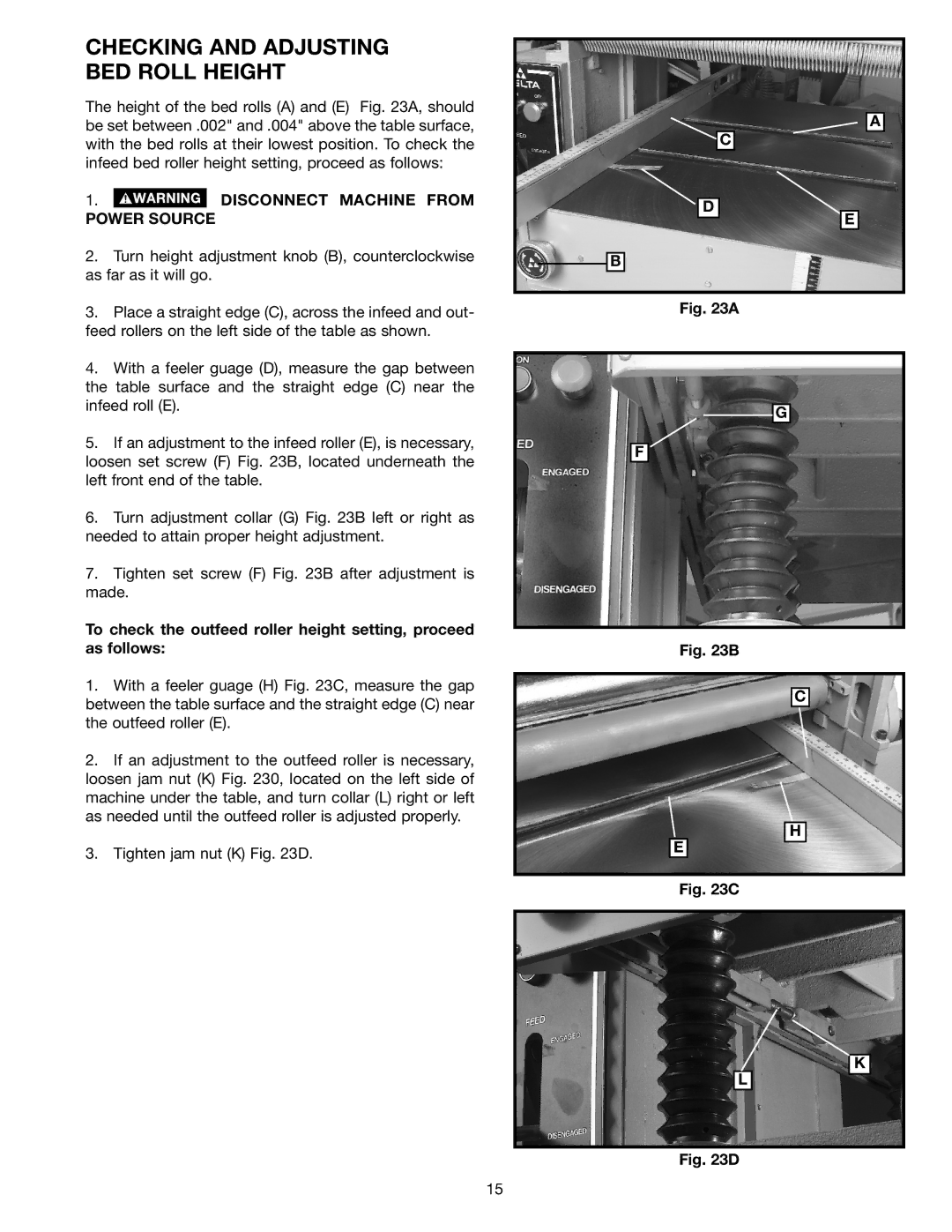 Delta 22-610 instruction manual Checking and Adjusting BED Roll Height 