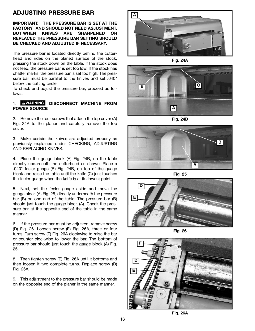 Delta 22-610 instruction manual Adjusting Pressure BAR 