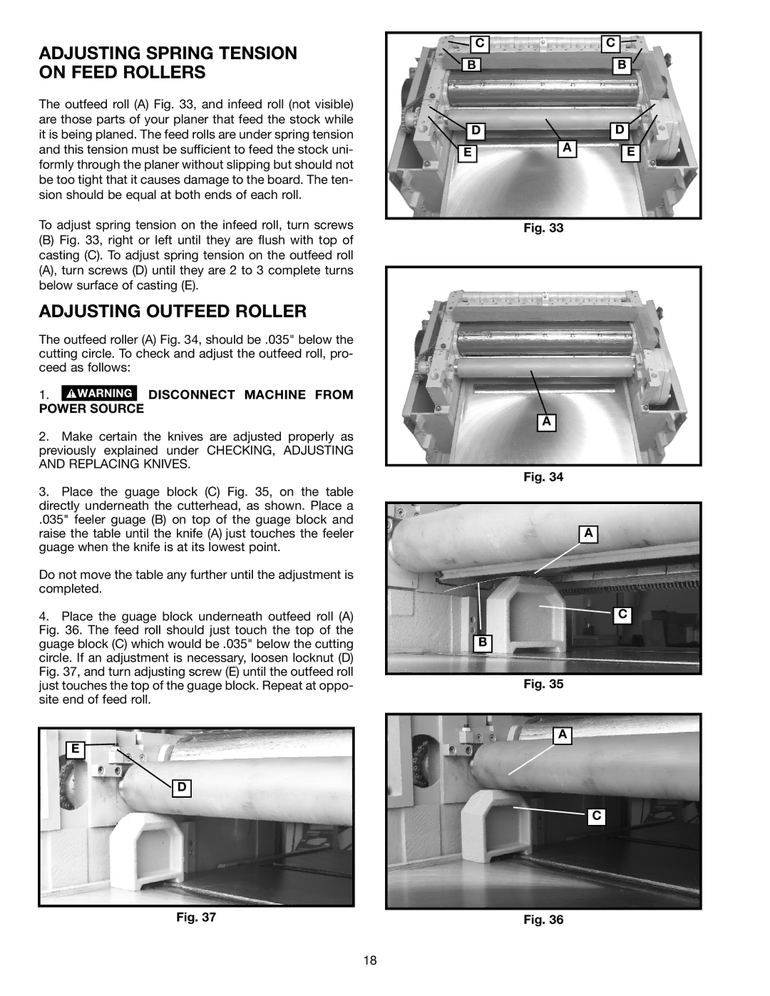 Delta 22-610 instruction manual Adjusting Spring Tension on Feed Rollers, Adjusting Outfeed Roller 