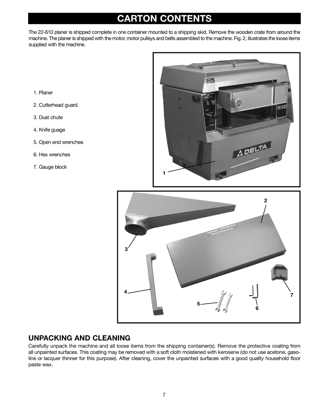 Delta 22-610 instruction manual Carton Contents 