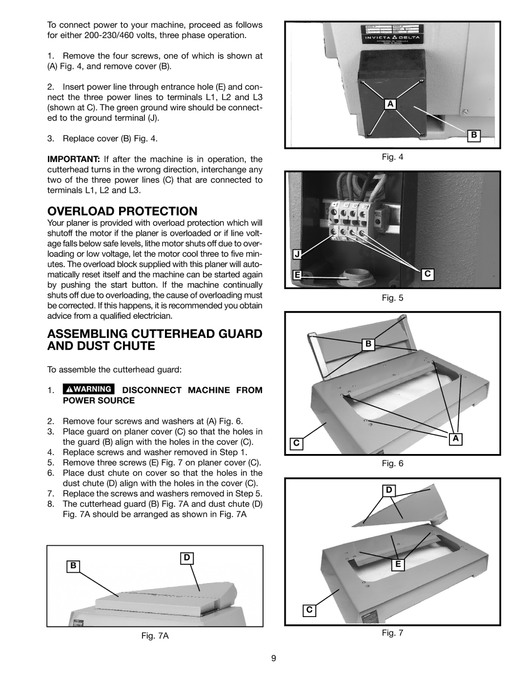 Delta 22-610 instruction manual Overload Protection, Assembling Cutterhead Guard and Dust Chute 