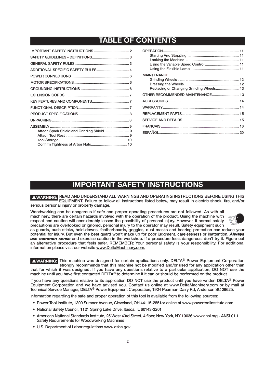 Delta 23-196, 23-197 manual ÌßÞÔÛ ÑÚ Ýñòìûòìí, ×ÓÐÑÎÌßÒÌ ÍßÚÛÌÇ ×ÒÍÌÎËÝÌ×ÑÒÍ, »·±«- »-±²¿´ ·²¶«§ ± ±»¬§ ¼¿³¿¹»ò 