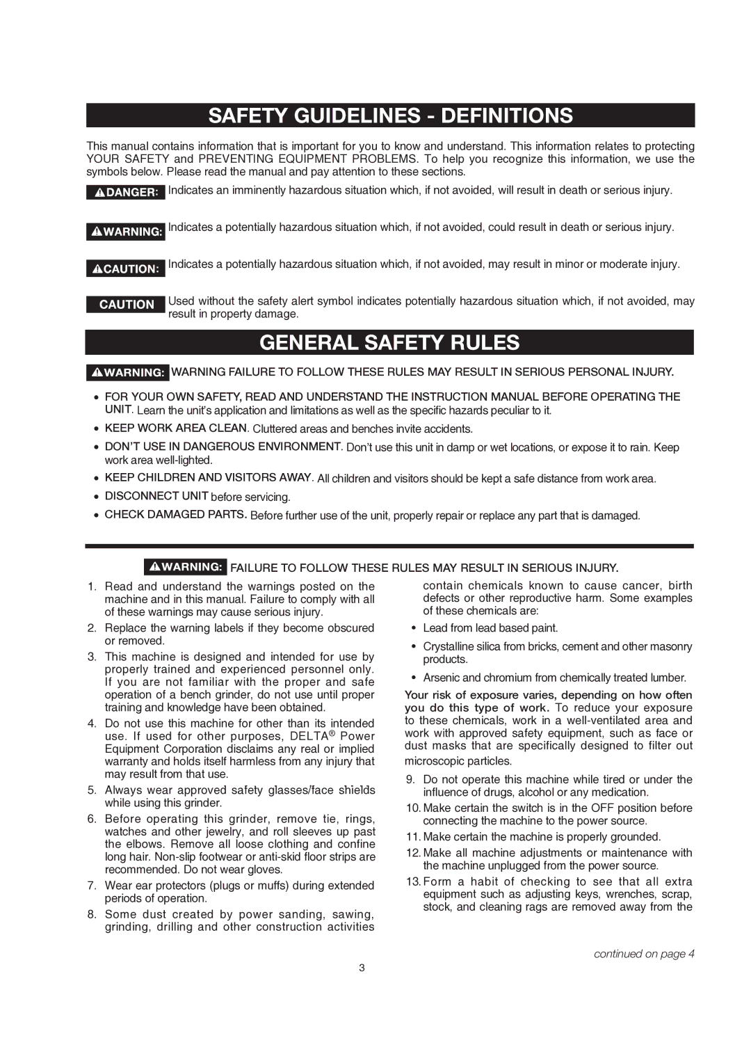 Delta 23-197, 23-196 manual Safety Guidelines Definitions, General Safety Rules 