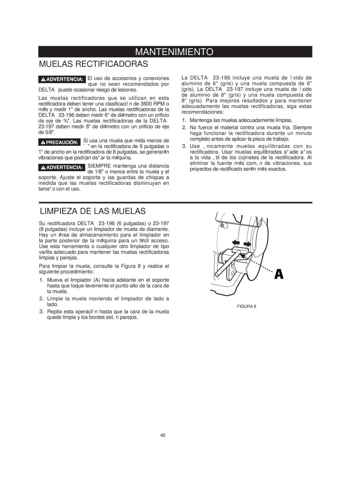 Delta 23-196, 23-197 manual Mantenimiento, Muelas Rectificadoras 