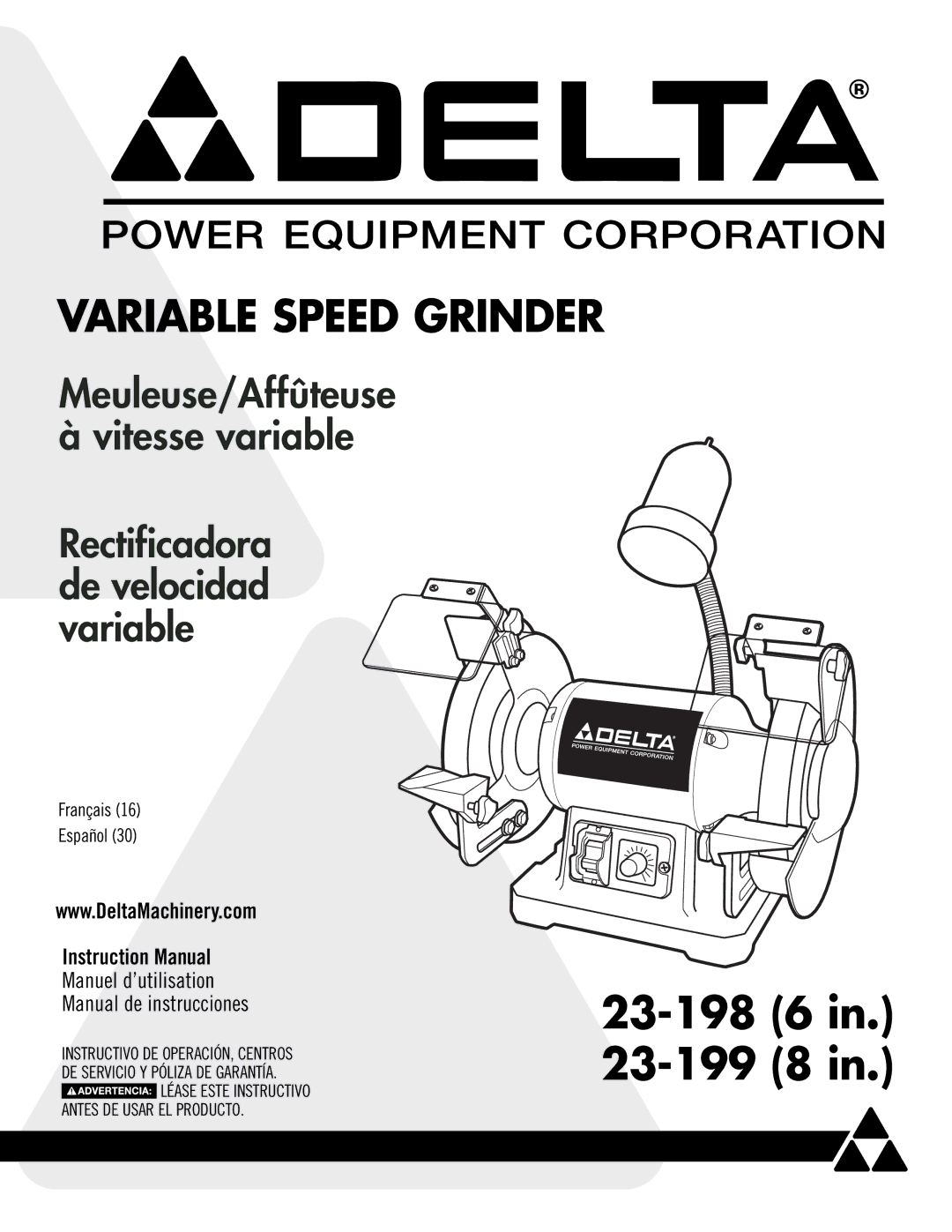 Delta 23-198, 23-199 instruction manual Variable Speed Grinder 
