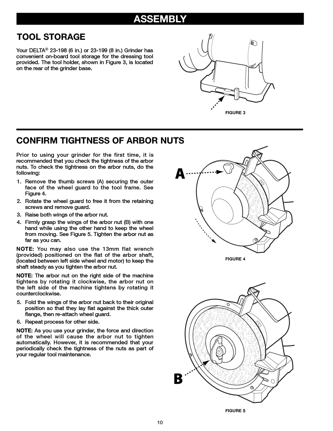 Delta 23-199, 23-198 instruction manual Tool Storage, Confirm Tightness of Arbor Nuts 