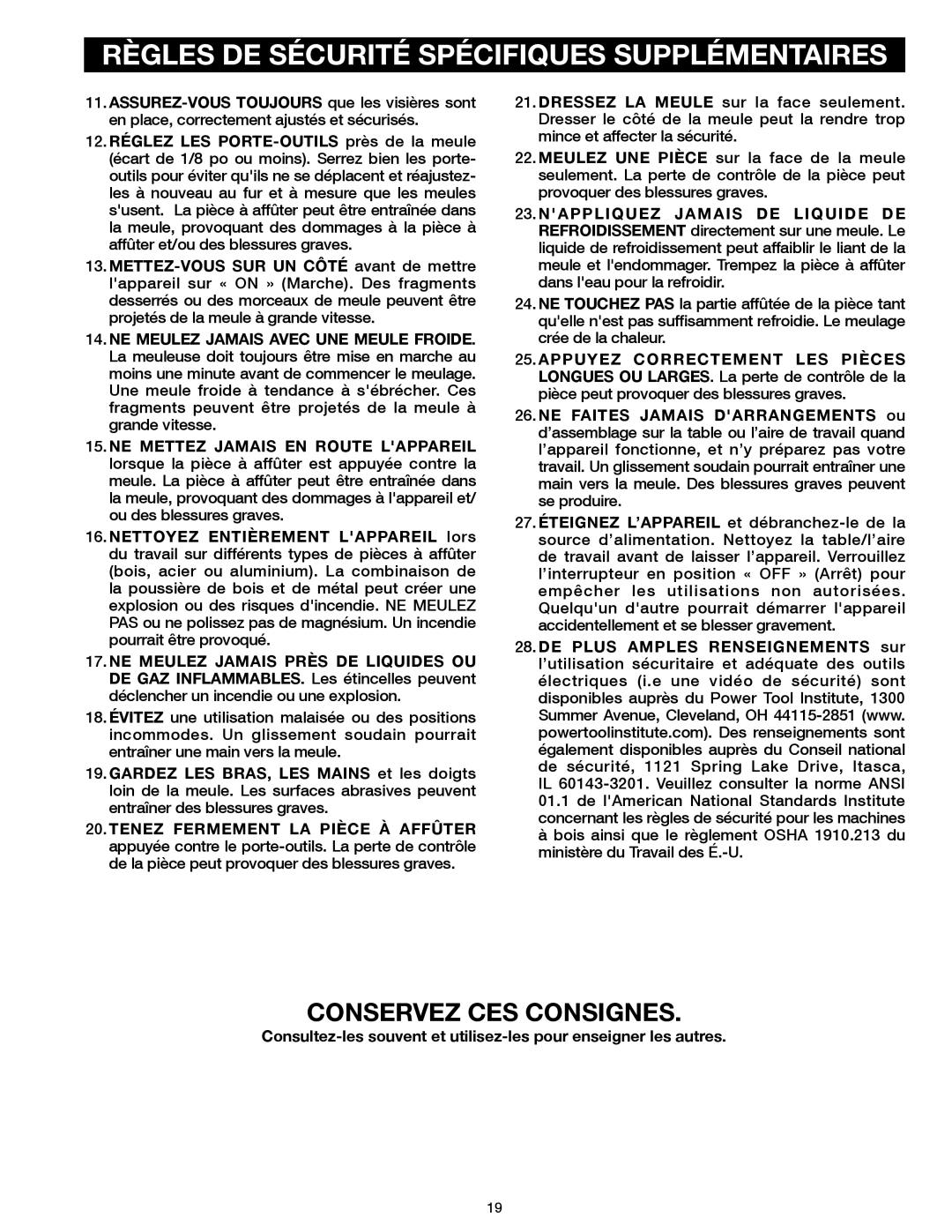 Delta 23-198, 23-199 instruction manual Conservez CES Consignes 