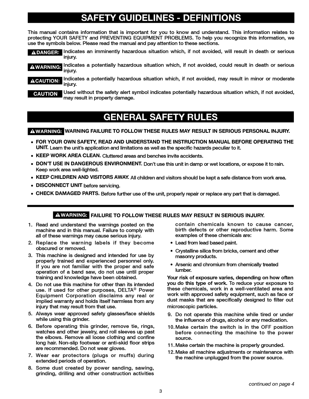 Delta 23-198, 23-199 instruction manual Safety Guidelines Definitions, General Safety Rules 