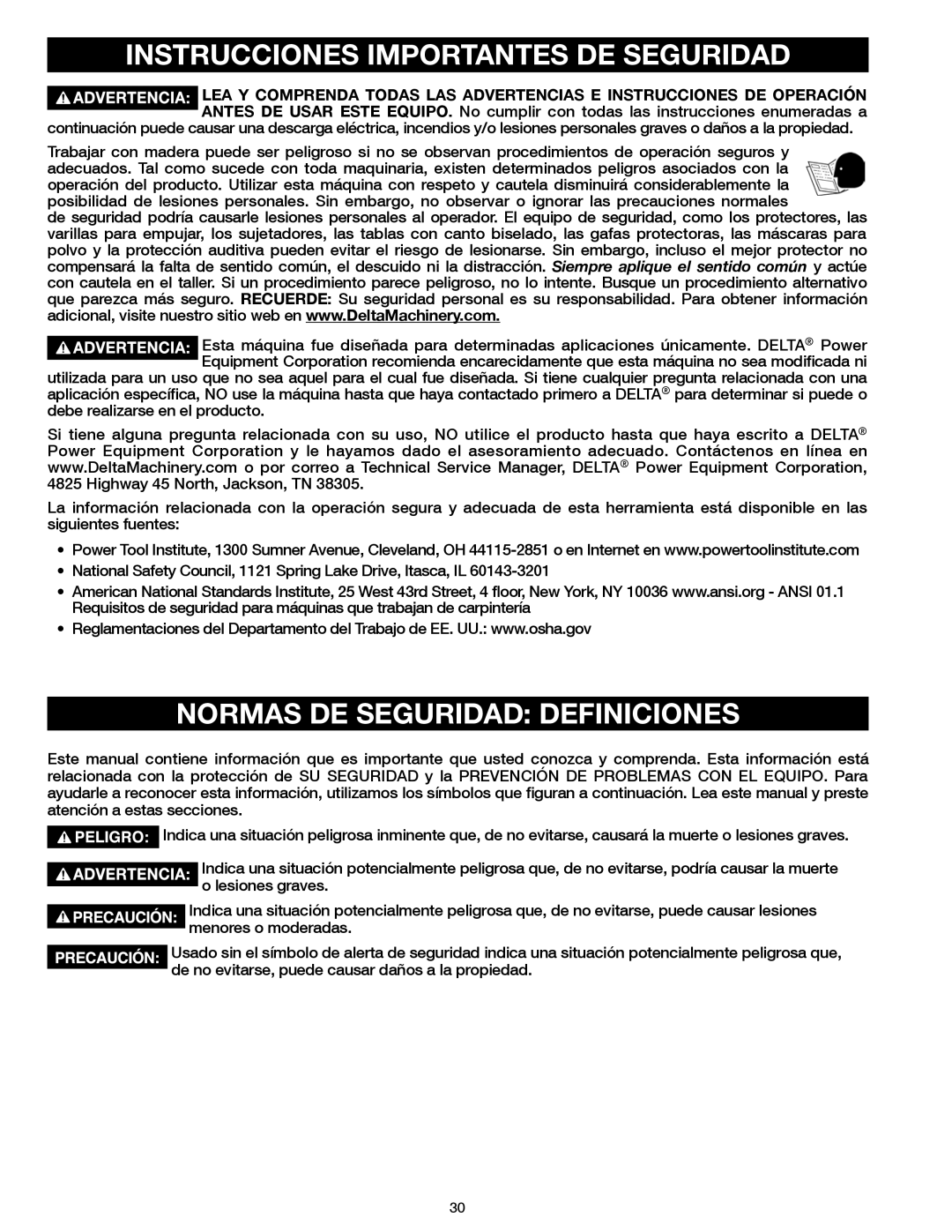 Delta 23-199, 23-198 instruction manual Instrucciones Importantes DE Seguridad, Normas DE Seguridad Definiciones 